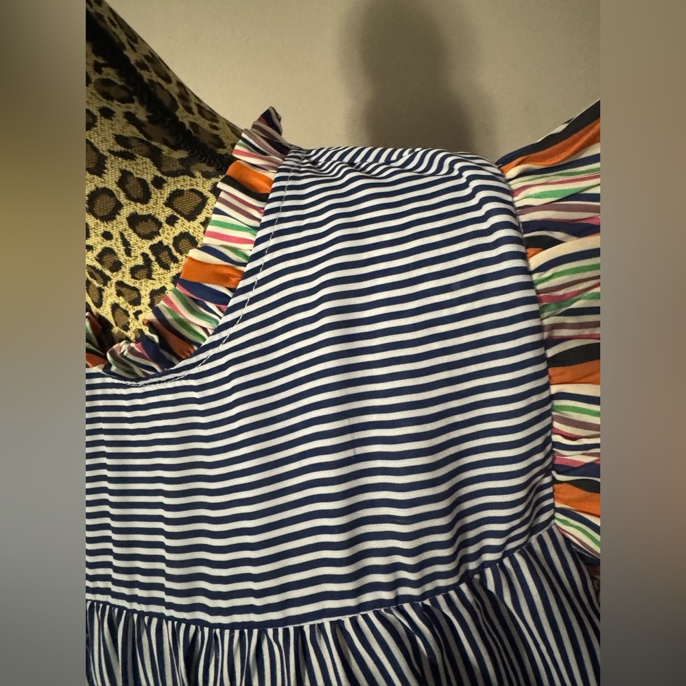 Striped Blue and Multicolor Ruffle Top - Picture 4 of 8